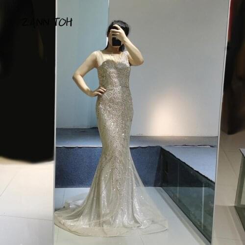 Champagne Evening Dress Long Luxury 2020 Party Sexy Beading Mermaid In women Dress Long Dress