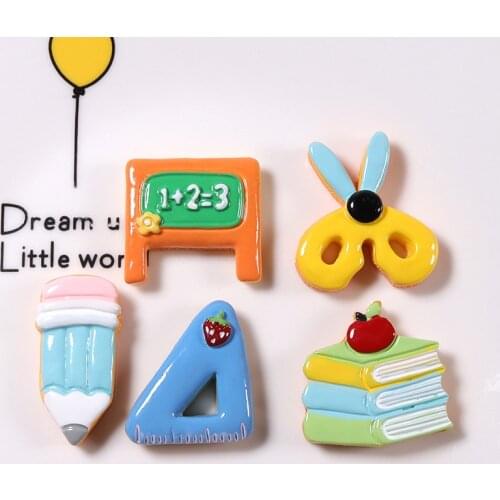 10Pcs/lot School Simulation Book Pencil Ruler Resin Charms Flatback Cabochon Scrapbooking Accessories DIY Phone Case Decoration