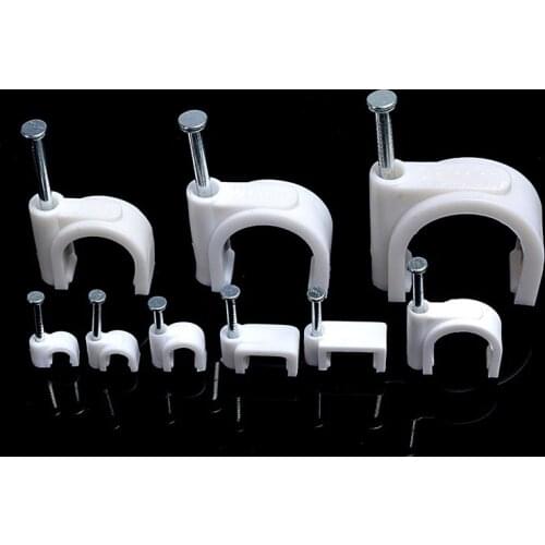 100Pcs 4mm White Round steel nail Cable Wire Wall Hanging Screw Clips Cable Clips