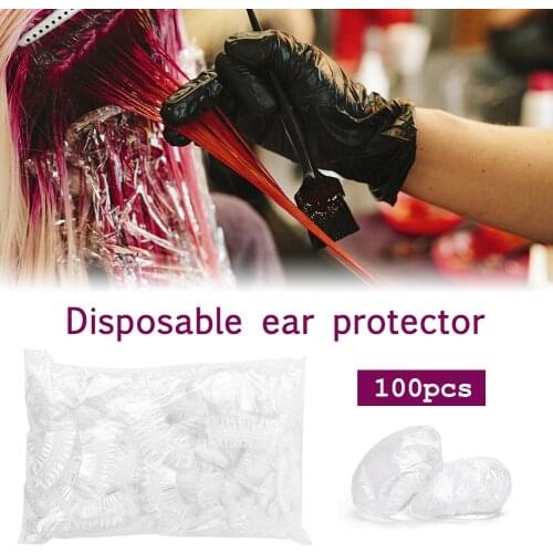 100pcs Tool Hair Dye Home Salon Clear Waterproof Covers Cap Hairdressing Bath Disposable Ear Protector Kids Adult Barbershop