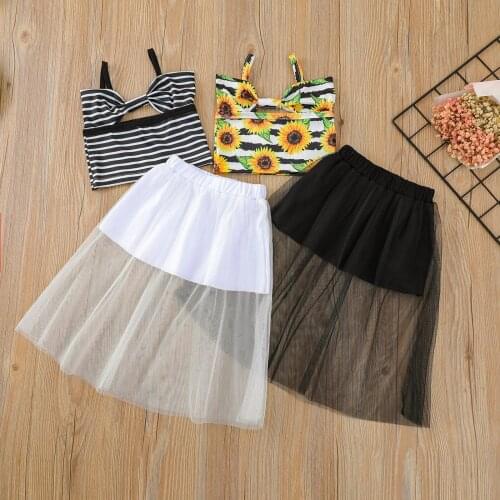 2021 New Baby Girls Clothes Sets Summer Kids Stripe Cropped Tank Tops and Mesh Tulle Tutu Skirts Fashion Children Outfits 1-6Y