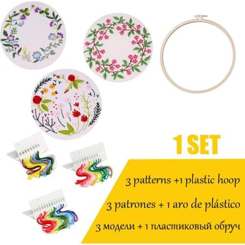 3 pieces/set DIY Handmade Flower Embroidery Kit with Plastic Hoop for Beginner Material Package Sewing Art Embroidery Painting