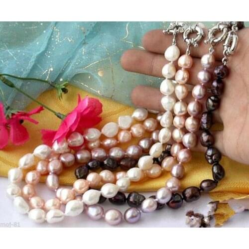 4pcs 8-9mm Natural White Pink Purple Black Freshwater Baroque Pearl Necklace 17"