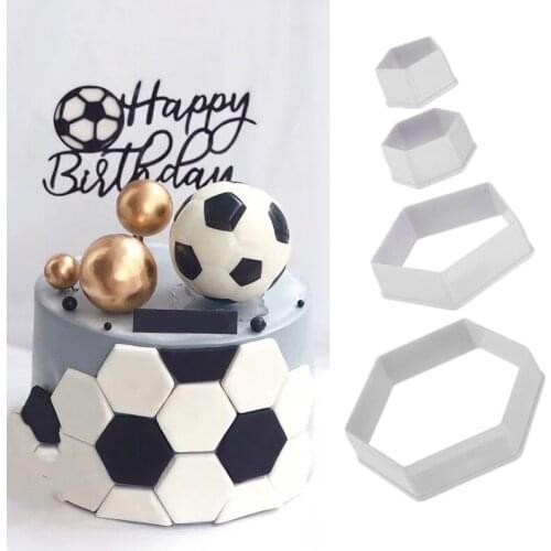 4Pcs/set Cookie Cutter Plastic Cake Mold Football Chocolate Mold Fondant Printed Mold Pentagonal Hexagonal Mold Cake Decor Tool
