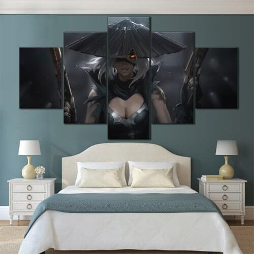 5 Pieces HD Canvas Painting Print Anime Beautiful Girl Picture For Modern Decorative Bedroom Living Room Home Wall Art Decor