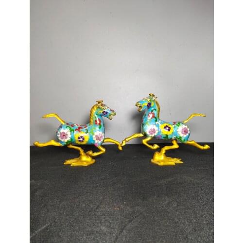 8" Tibet Buddhism Old Bronze Cloisonne Enamel Chinese Zodiac Horse Statue Ma Ta Feiyan Lucky Ward off evil spirits Town House