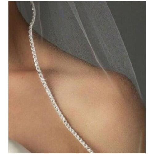White Bridal Veil One Layer Bead Edge Wedding Accessory Fingertip Wedding Veils