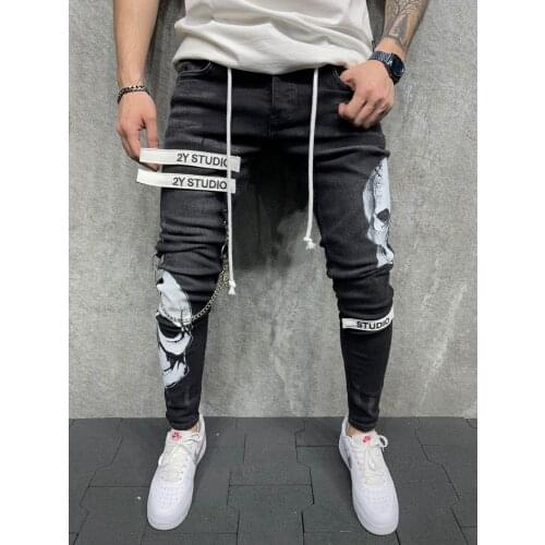 Premium Black Jean Printed and Chain Detail Jeans