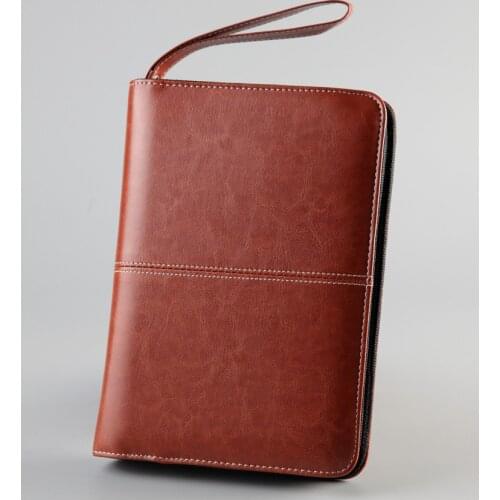 Business Portfolio Padfolio Folder Document Case Organizer A5 PU Leather Notebook Planner with zipper handle Office Organizer