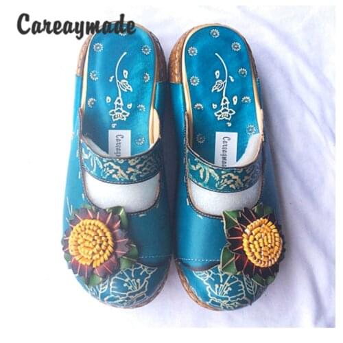 Careaymade-Hot selling,New Hot Summer,Women cowhide thick bottom flat slippers,Nation style candy color home muffin slippers