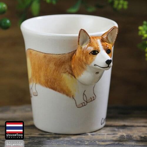 ENERGE SPRING Thailand Ceramic Coffee Mug Hand Painted Famous Dog Figurine Water Cup Cartoon Animal Cup Office Coffee Cup