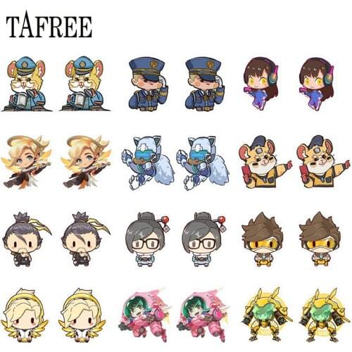 TAFREE Classic Team Fight Game Overwatch Figural Acrylic Earring OW Men Mini Ear Clip Earrings Jewelry For Players Birthday Gift