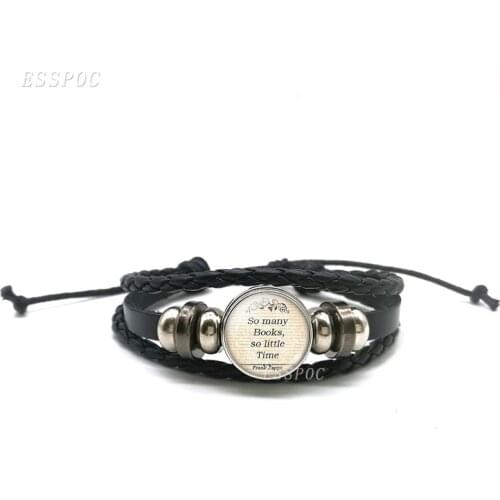 Frank Zappa Quote So Many Book , A Little Time Black Leather Bracelets , Glass Cabochon Creative Bracelets Book Lover Gift