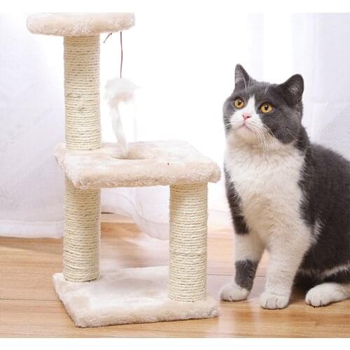 Pet Cat Tree Three layers Climbing Frame with Toy Cat Scratching Wood Posts Cat Scratch Board Jumping Training Furniture Sisal