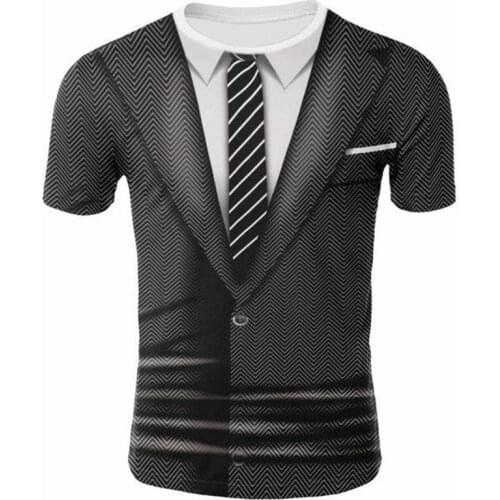 Summer New Suit Fake Two-Piece Mens Summer Casual 3D T-Shirt