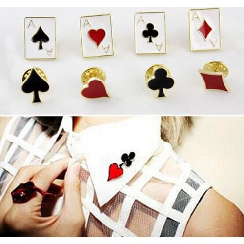 2019 HOT Cute Funny Modern Metal Playing Card Color Small Brooch Collar Hat Brooch Unique Gift Ladies Jewelry Mens Accessories