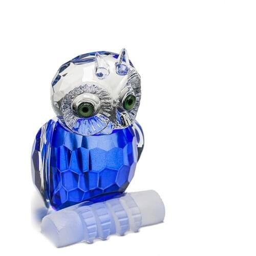 H&D Cute Crystal Owl Figurine Miniatures Art Glass Paperweight Animals Table Centerpiece Ornament Home Decor Kids Gift(Blue)