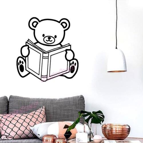 Cute Bear Book Study Cartoon Vinyl Wall Stickers Kids Room Home Decor Living Room Wall Decal Wall Art Poster House Decoration