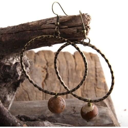 MD Fashion Jewelry Metal Big Circlering 12mm Natural Stone Beads Earrings For Women Earring
