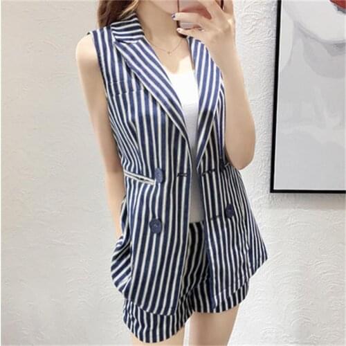 Fashion Striped suit Women New summer womens small fragrance sleeveless suit casual fashion two-piece suit women
