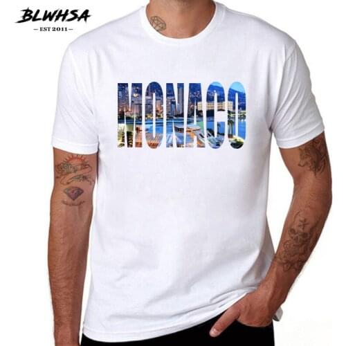 BLWHSA Monaco City Printed T shirt Men Fashion Short Sleeve Letter Design T-shirts Monaco Capital City Monaco White Tops Tees