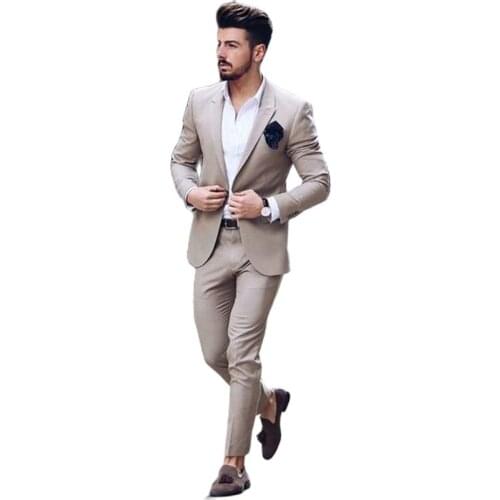 Latest Coat Pant Designs Champagne Man Suit For Business Wedding Slim Fit Formal Tuxedo Classic Jacket Smart Casual 2 Piece