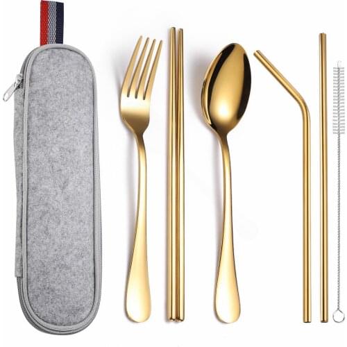 Gold Tableware Set Stainless Steel Cutlery Set Spoon Fork Knife Gold Cutlery Set Chopsticks Camping Dinnerware Set Dropshipping