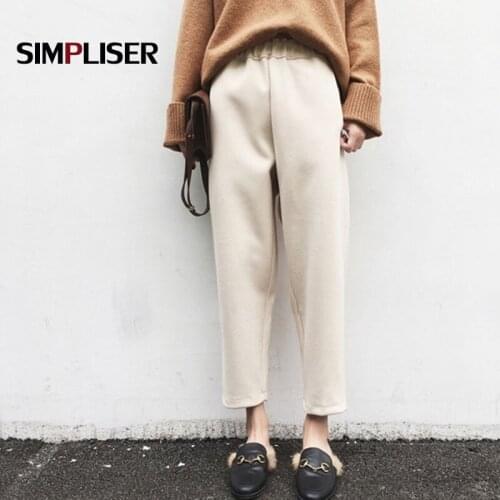 Nylon Pants For Women 2020 Winter Elastic Waist Woolen Trousers Plus Size 5XL Lady Pants Ankle Length Casual Harem Pants Black