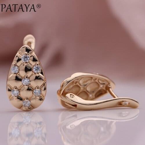 PATAYA New Water Drop Cute Glossy Unusual Earrings 585 Rose Gold Natural Zircon Dangle Earrings Women Creative Fashion Jewelry