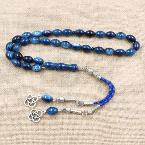 New Blue Tasbih Muslim man bracelet 33 prayerbeads leather tassel islamic arabic fashion rosary Kuwait 99 Misbaha Rosary