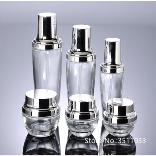 20PCS 20g 50g Comely Transparent Glass Cosmetics Container Bottle Jar Glass Face Cream Jar Eye Cream Jar with Silver Cap Lid
