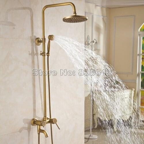 Luxury Rain Shower Faucet Set Bathroom Single Handle Bathtub Spout Mixer Tap Antique Brass Finish Rainfall Shower Faucets j008
