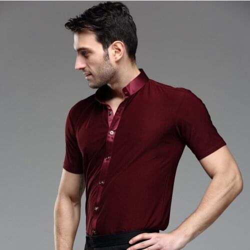 2017 New Spring Summer Adult Men Boys Red Color Shirt Latin Dance Tops Short Sleeve Shirt Ballroom Modern Dancewear Shirts