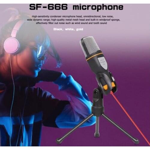 SF-666 Professional Wired Microphone Condenser Sound 3.5mm Jack Podcast Studio Mic with Stand Tripod SF666 for Skype MSN PC