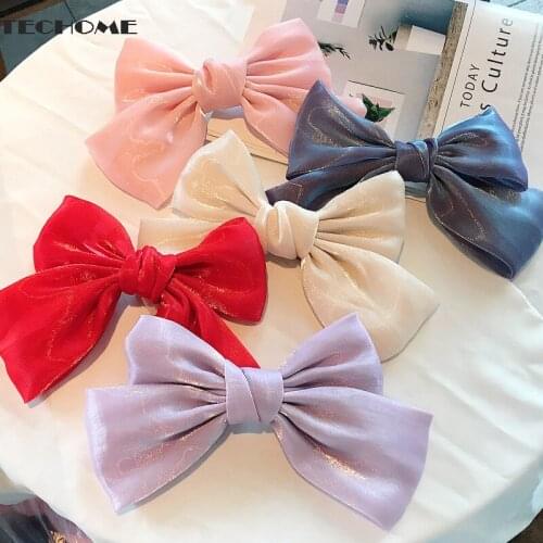 Korean Organza Satin Bow Hairpin Spring Clip Hair Accessories Hairpin Cute Clip for Girls