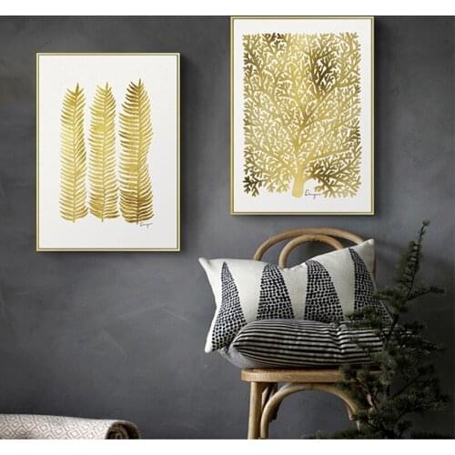 Nordic Lucky Leaf Yellow Fortune Tree Canvas Painting Home Living Room Abstract Hanging Poster Picture Print Unframed