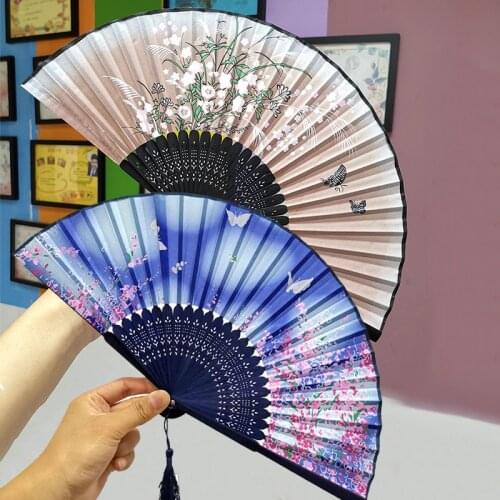 Retro Silk Folding Fan Chinese Japanese Bamboo Folding Fan Dance Hand Fan For Women Home Decoration Ornaments Craft Gift
