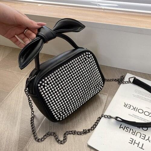 Summer Chain Sequin Bow Flap Bags For Women 2021 PU Leather Sac Main Femme Crossbody Bag Female Shoulder Bag Female Solid Bag