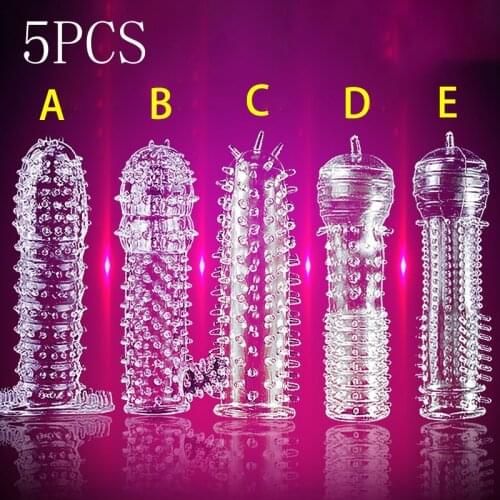 5 Pcs/Set Penis Extender Sleeve Crystal Condom High Elasticity Reusable Condom Delay Ejaculation Sex Toys For Men Intimate Goods
