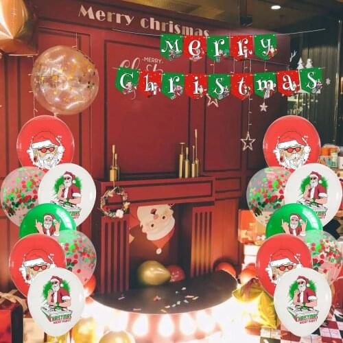 Merry Christmas Decoration Balloon Red Green Hip Hop Banner Pull Flag Cake Plug Happy New Year Party Decorate Christmas Balloon