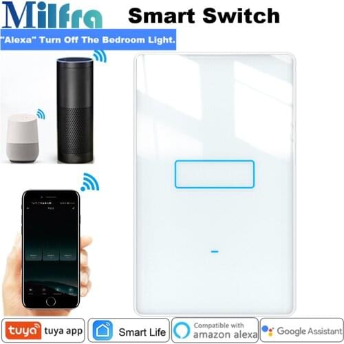 Milfra Smart Wifi Touch Light Switch with Glass Screen Touch Panel Switch Neutral Wire Required Support Voice Control 1/2/3 Gang