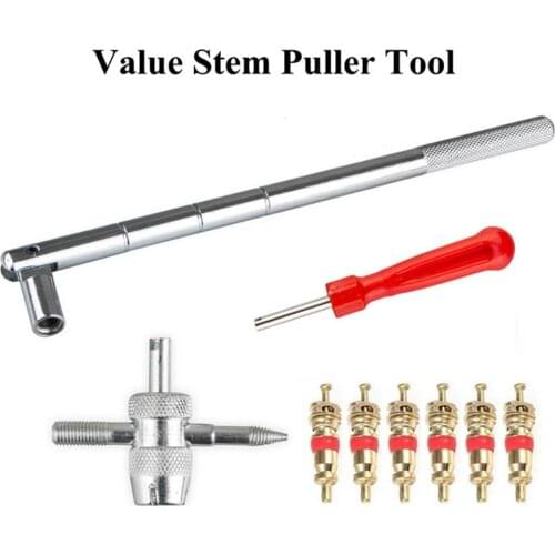 Bicycle Valve Replacement Kit Core Tool 4-In-1 Valve Core Pull Valve 6pcs Brass reel 1pc Rod extractor tool Single Head Spool