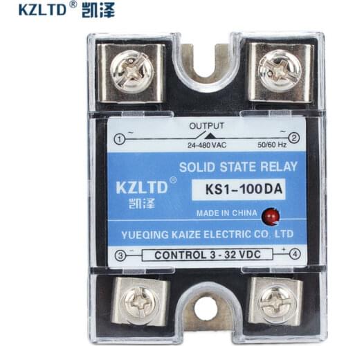 High Voltage Solid State Relays 3~32V DC to 24~480V AC Relay Switch SSR-100DA with Free Plastic Enclosure KS1-100DA