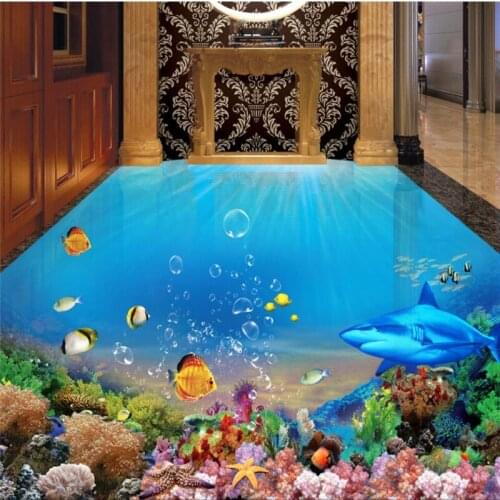 Wellyu Underwater world shark 3D stereo floor painting custom large fresco pvc thick waterproof wearable floor stickers