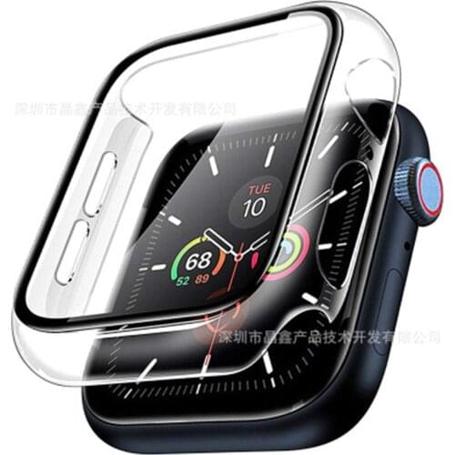 For Apple Watch Series SE 6 5 4 40-44MM PC Tempered Glass Screen Protector Film Protective Cover Case Bumper HD Transparent