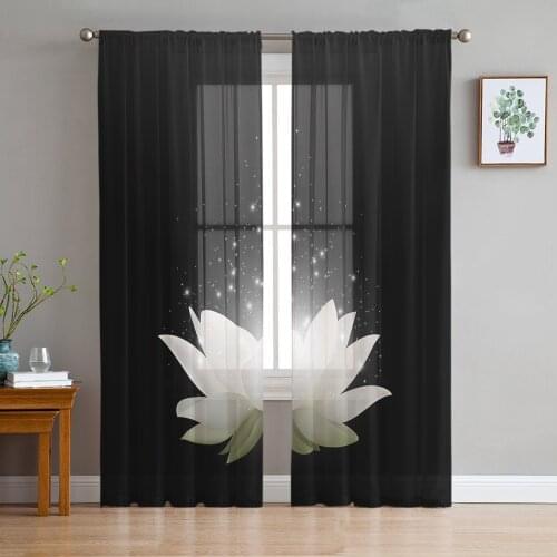 Blooming Lotus In The Dark Window Curtains Bedroom Modern Drape Sheer Tulle Valances Living Room Kitchen Voile Curtain