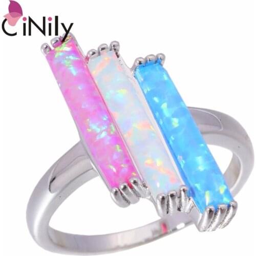 CiNily Created Pink White Blue Fire Opal Silver Plated Wholesale Hot Sell For Fashion Women Jewelry Ring Size 7 / 8 / 9 OJ8499