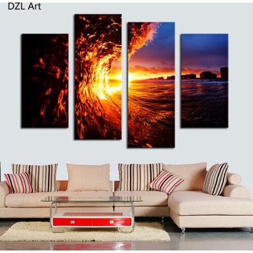 4 Panel(No Frame) color waves Picture Wall Decor Print on Canvas Oil Painting Canvas Painting for Christmas Gift