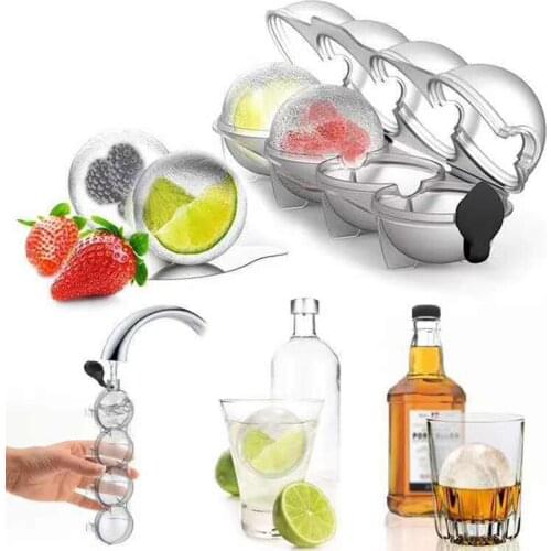 4 Cavity Ice Cube Maker Form For Ice Flexible Silicone Whiskey Cocktail DIY Round Ice Ball Ice Grid Party For Bar Kitchen Tool