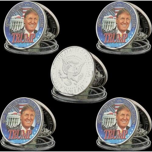 5PCS USA Presidential Coin US 45th President Donald Trump Celebrity Silver Commemorative Coins Token Badge Holiday Value Gift